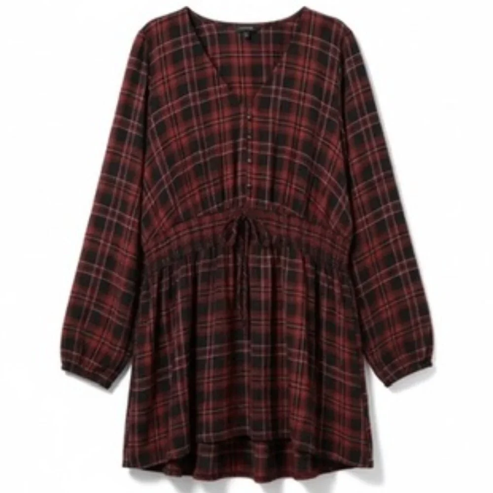 NWT Torrid Babydoll Crinkle Flannel Gauze Smocked Tie Waist Black/Red SZ 4 (26) - Picture 3 of 6